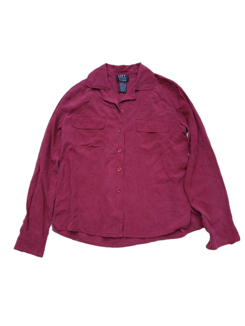 Vintage Silk Burgundy Long Sleeve Button Down Shirt